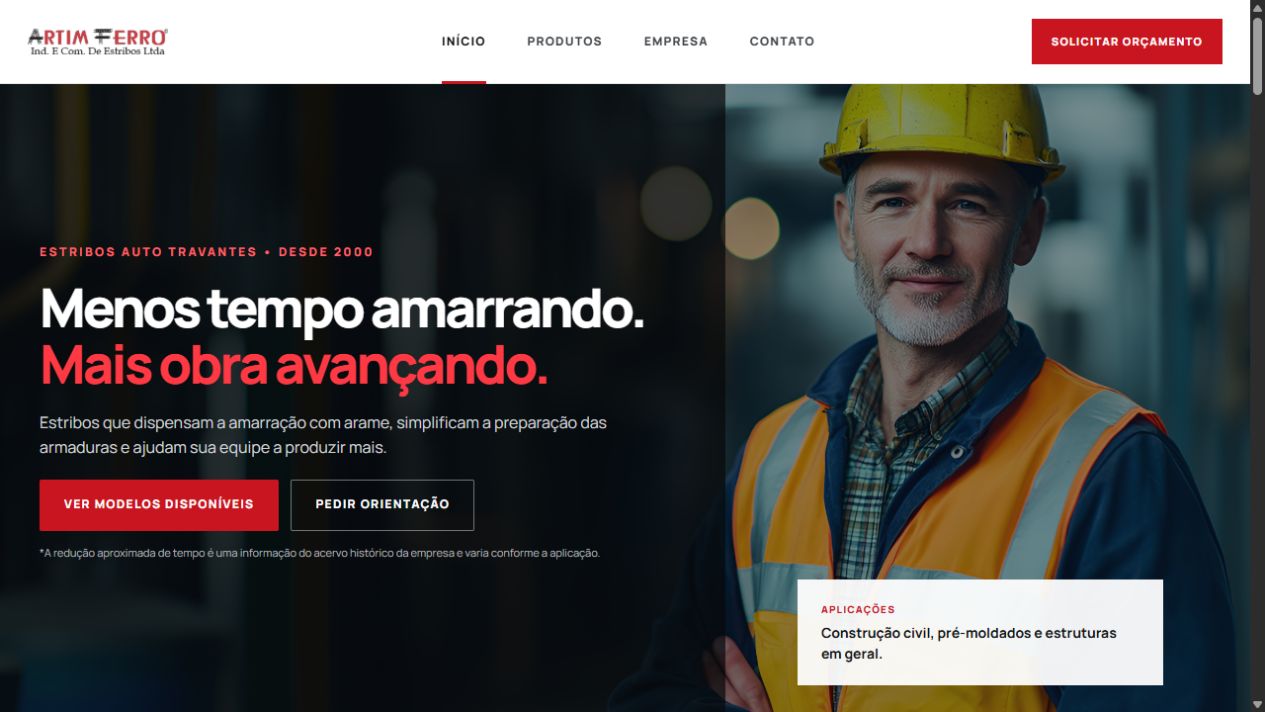 Prévia do novo modelo de site da Artim Ferro